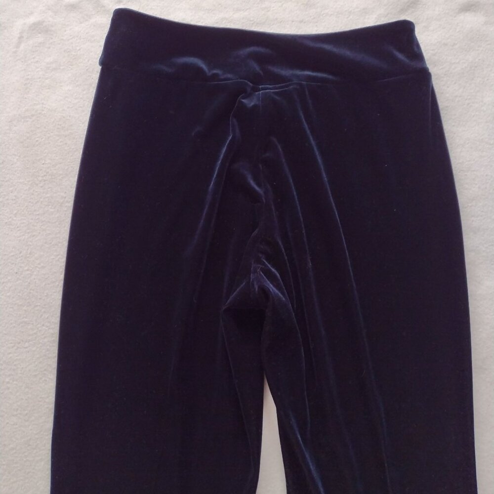 Fifilou Vintage Y2K Navy Blue Velvet Pants S Flared High Rise Stretch Velourr - Picture 6 of 8